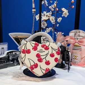 Coach White Heart Leather and Red Cherry Print Crossbody Bag